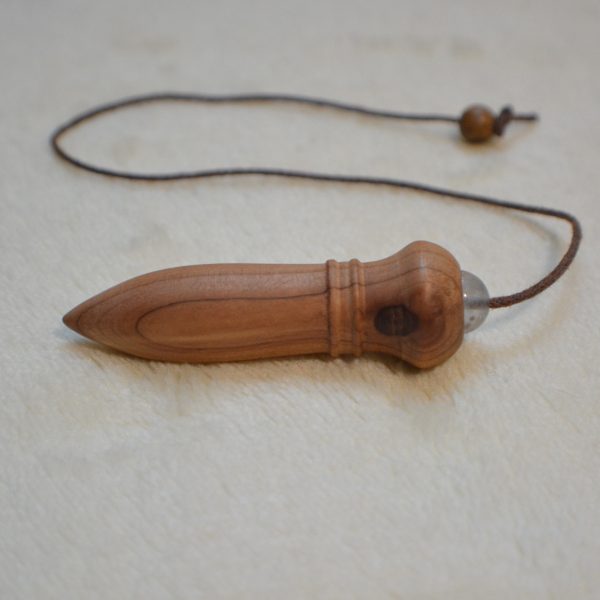 Pendule de radiesthésie : 5,5cm 12g, bois de genévrier et cristal de roche - Fait-main – Image 2