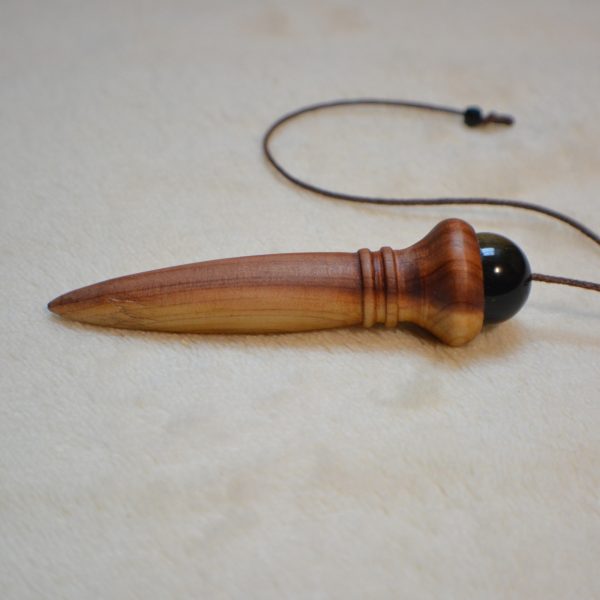 Pendule de radiesthésie : 8cm 18,5g, bois de genévrier et obsidienne dorée - Fait-main – Image 2